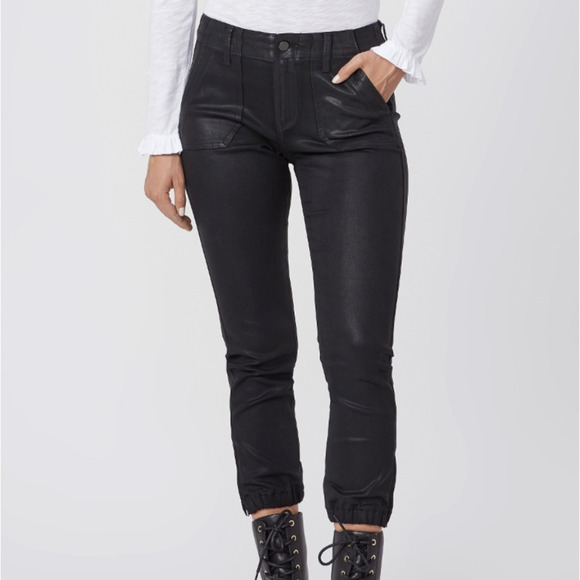 PAIGE Pants - PAIGE Mayslie Jogger Pants in Black Fog Luxe Coated​​​​​​​​​​​